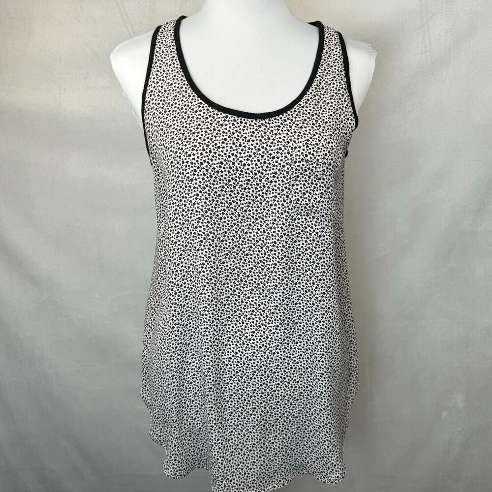 LOFT Anne Taylor Printed Tank Top Sz XS Front Pocket Scoop Neck knit black trim